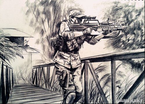 高中生手绘游戏军事素描