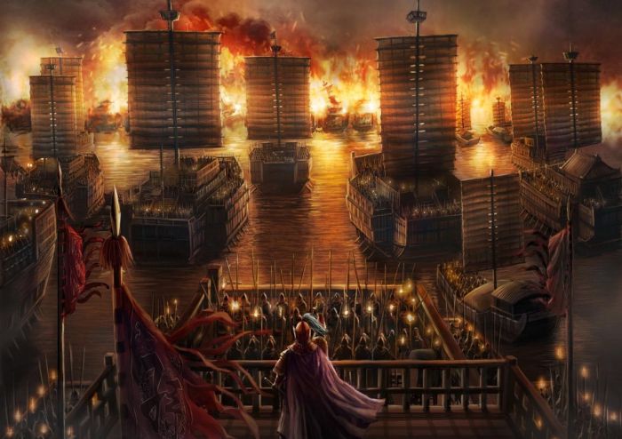 《三国志》游戏中的插画:赤壁之战