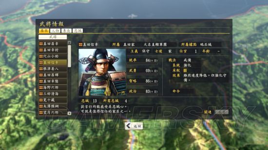 《信长之野望14威力加强版》武将解析 主流武将作用能力解析_真田家