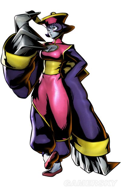 来自capcom经典格斗游戏恶魔战士,和自己的孪生姐姐美玲一起为了