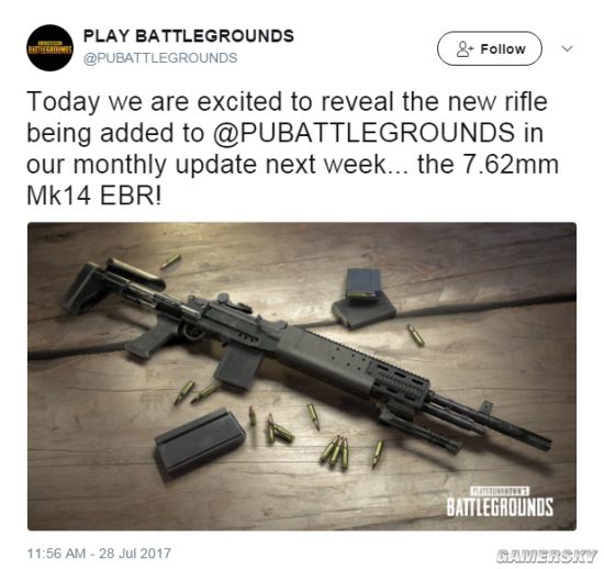 《绝地求生》8月实装新武器:Mk14 EBR狙击步