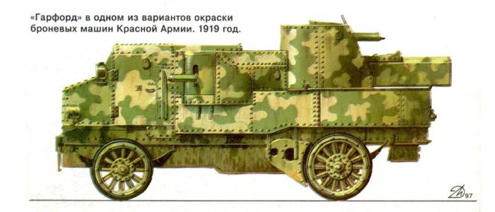 1919年,一辆红军装备的"加福德"装甲车,车身上还涂有绿黄相间的早期