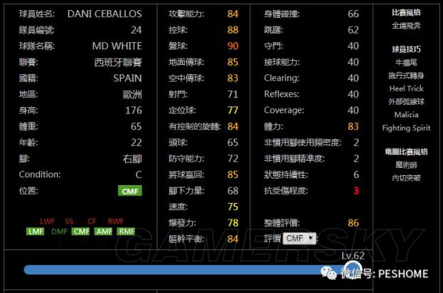 《实况足球2019(PES2019)》MC模式高潜力白