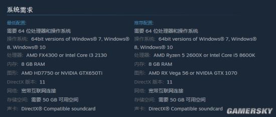 开发商Codemasters今天在Steam商店页面更新了《尘埃拉力赛2.0》的PC推荐配置要求，推荐配置为i5+GTX 1070，之前最低配置需求已经公布过，最低需要GTX 650 Ti。