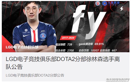 《Dota2》LGD战队官宣：fy和Maybe离队成自由人