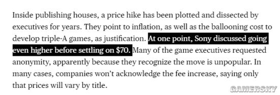 彭博社：索尼曾讨论过将PS5游戏的定价高于70美元