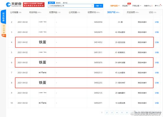 小米申请铁蛋商标分类包含食品饲料燃料等