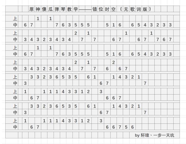 原神错位时空乐谱分享