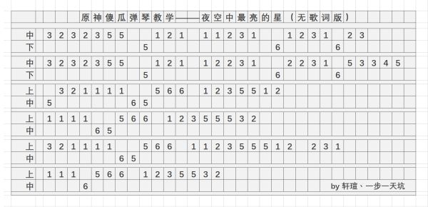 原神夜空中最亮的星演奏谱分享