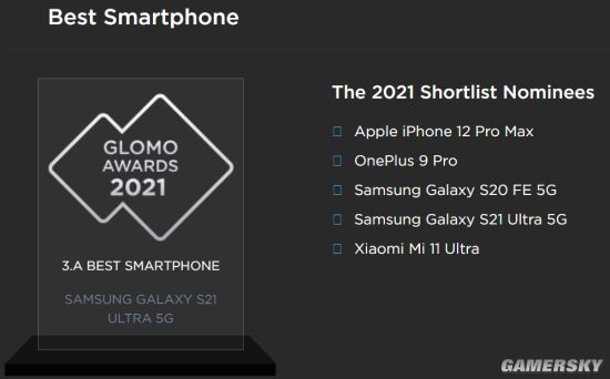 三星S21 Ultra获2021最佳智能手机奖 苹果、小米入围