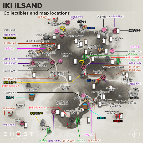 《对马岛之魂》壹岐岛dlc全收集地图 区域地图及收集要素一览