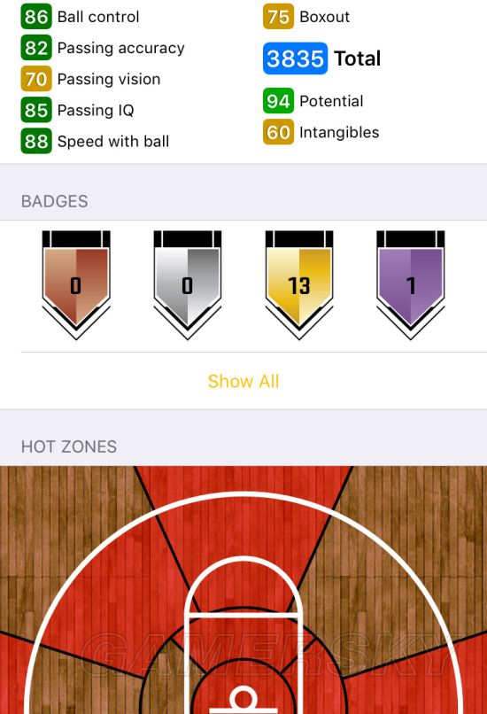 《NBA2K18》MT模式紫水晶卡特属性介绍