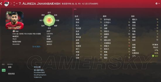 《FM2018(足球经理2018)》世界杯伊朗核心球员能力介绍