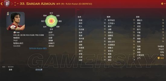 《FM2018(足球经理2018)》世界杯伊朗核心球员能力介绍
