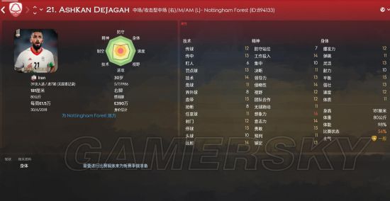 《FM2018(足球经理2018)》世界杯伊朗核心球员能力介绍