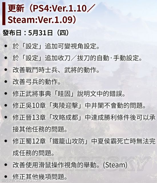 《真三国无双8》1.10更新内容一览 1.10更新了哪些内容