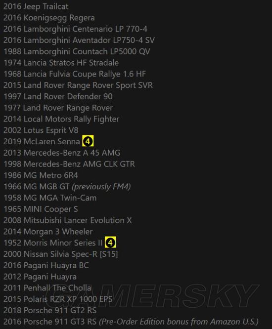 《极限竞速地平线4》车辆列表与自定义外观介绍