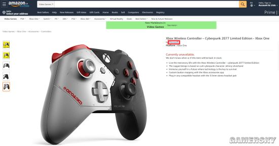 加拿大亚马逊上架《赛博朋克2077》限定版Xbox One无线手柄 双配色“银手”涂鸦风格