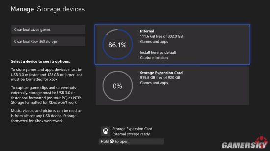 Xbox Series X内置可用空间为802GB 1TB扩展卡可用空间920GB