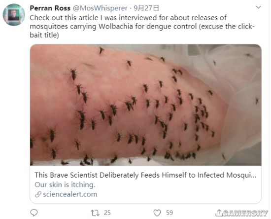 画面过于惊悚 勇敢科学家让5千只蚊子叮自己：为了研究致命传染病