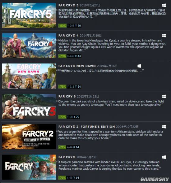 Steam《孤岛惊魂》系列特惠 三折起步、最多省80%