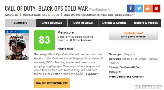 《使命召唤17：黑色行动5》首波媒体评分出炉 Gameinformer 8.75分