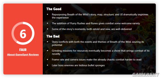《塞尔达无双：灾厄启示录》Gamespot 6分：与《荒野之息》的主题和故事略有冲突