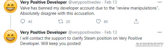 名为“特别好评”的开发商已被Steam封禁 厂商回应