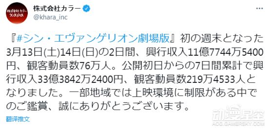 《新世纪福音战士新剧场版：终》首周票房33.38亿日元 评分全系列最佳