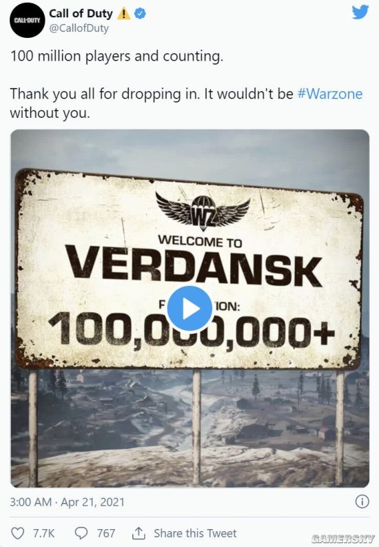 ﻿《使命召唤：战区》突破一亿玩家大关 距离福尔丹斯科核爆仅余一天