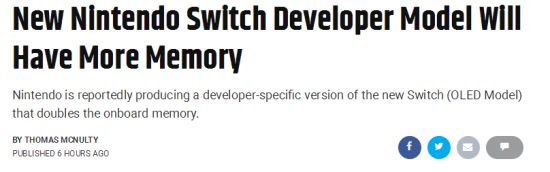 8GB版Switch OLED开发机曝光：检测游戏画面表现