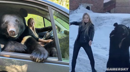 俄罗斯一女子开车带熊兜风走红 大熊很乖不吓人
