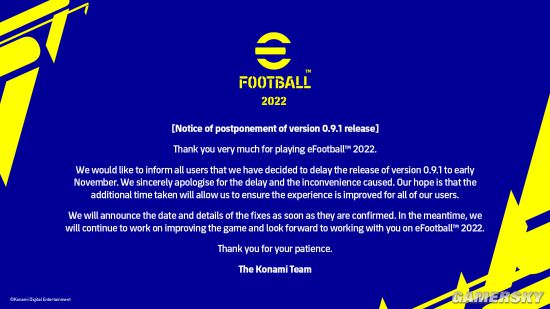 科乐美：《eFootball 2022》修复更新将推迟至11月初