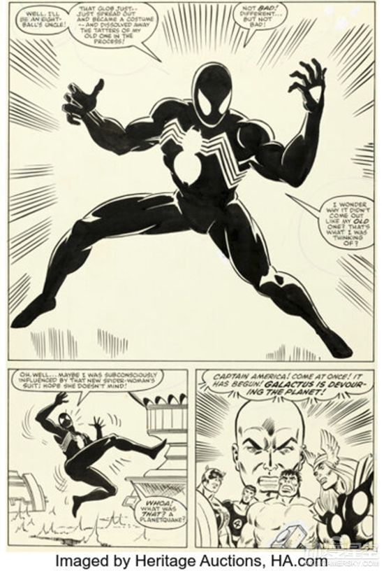 《蜘蛛侠》漫画单页拍出336万美元 黑色战衣首亮相