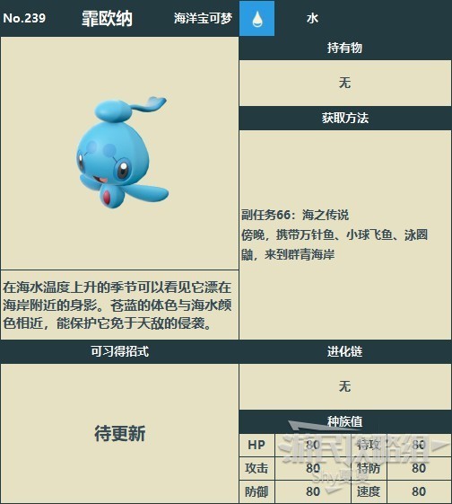 《宝可梦阿尔宙斯》洗翠图鉴 全宝可梦分布与数据一览_霏欧纳