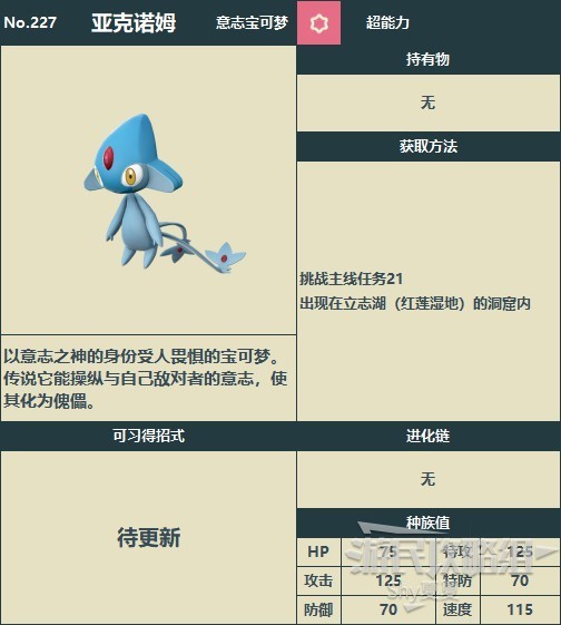 《宝可梦阿尔宙斯》洗翠图鉴 全宝可梦分布与数据一览_亚克诺姆 - 第1张