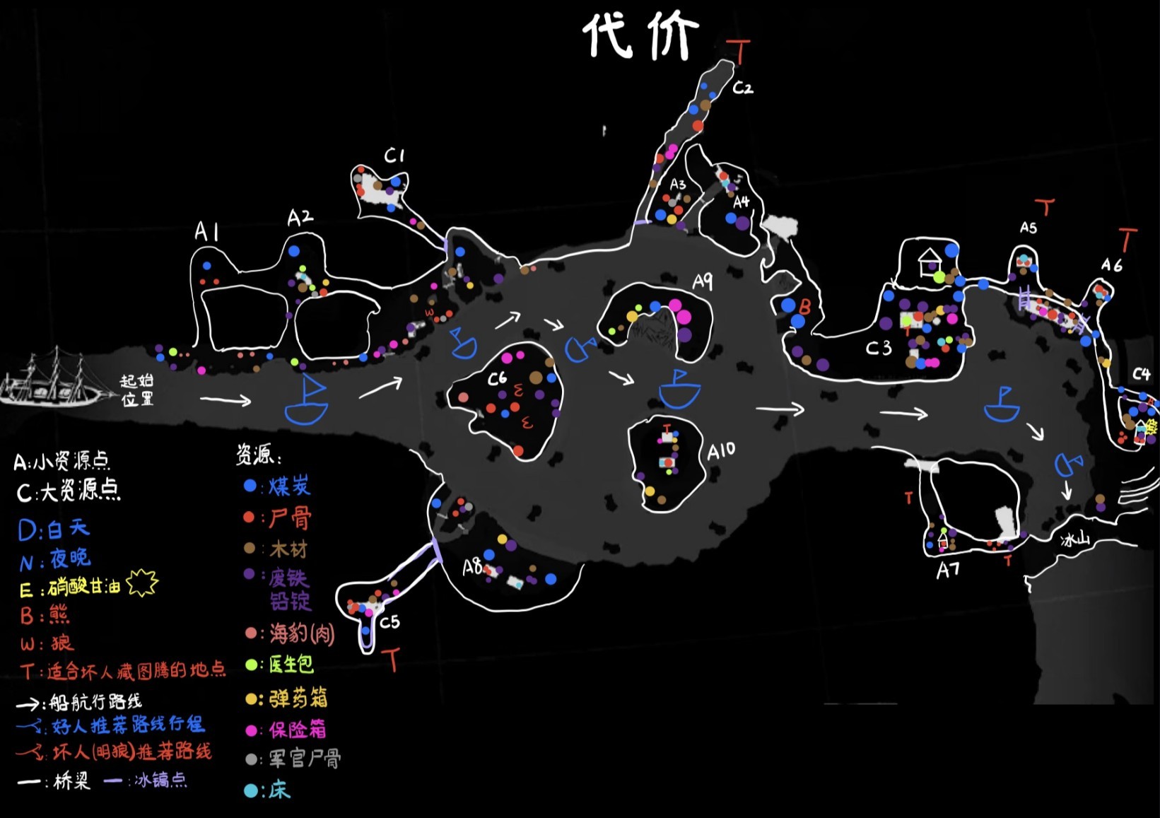 《Dread Hunger》代价全资源点标注 代价地图资源分布图 - 第1张