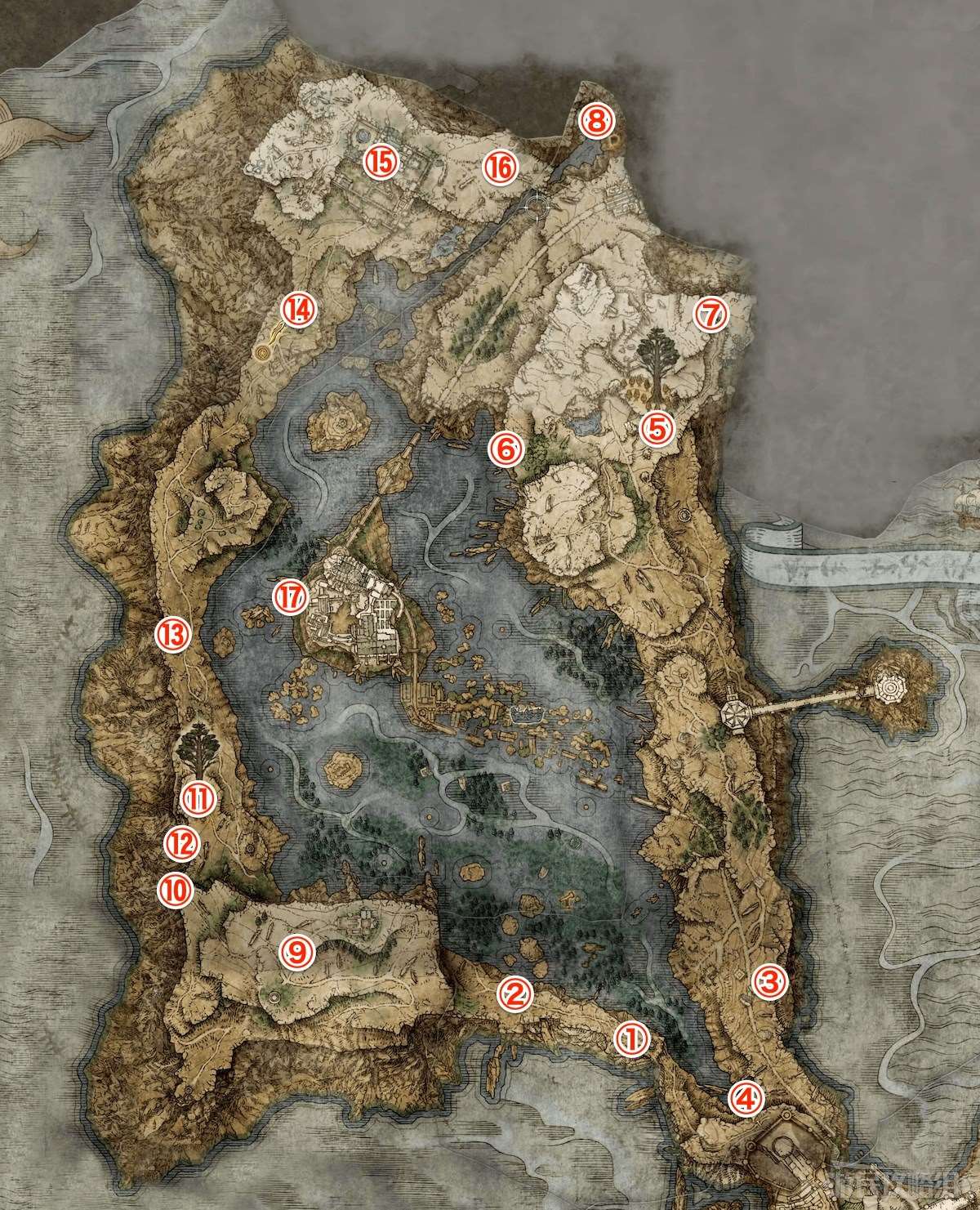 《艾爾登法環》湖之利耶尼亞地圖攻略 墓地、洞窟、BOSS及道具位置彙總_利耶尼亞的BOSS位置 - 第1張