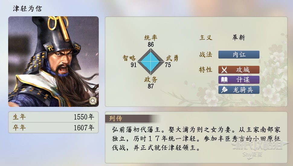 《信長之野望16新生》武將數據Top100 武將數據排名一覽_津輕為信 - 第1張