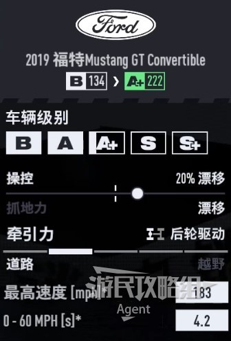 《极品飞车22不羁》车辆图鉴大全_福特 Mustang GT Convertible 2019 - 第2张