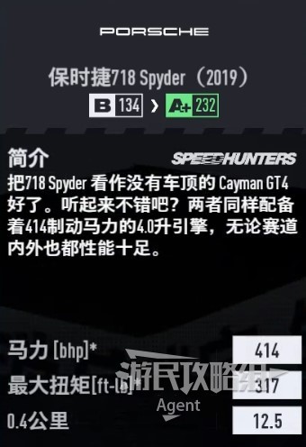 《极品飞车22不羁》车辆图鉴大全_保时捷 718 Spyder 2019 - 第3张