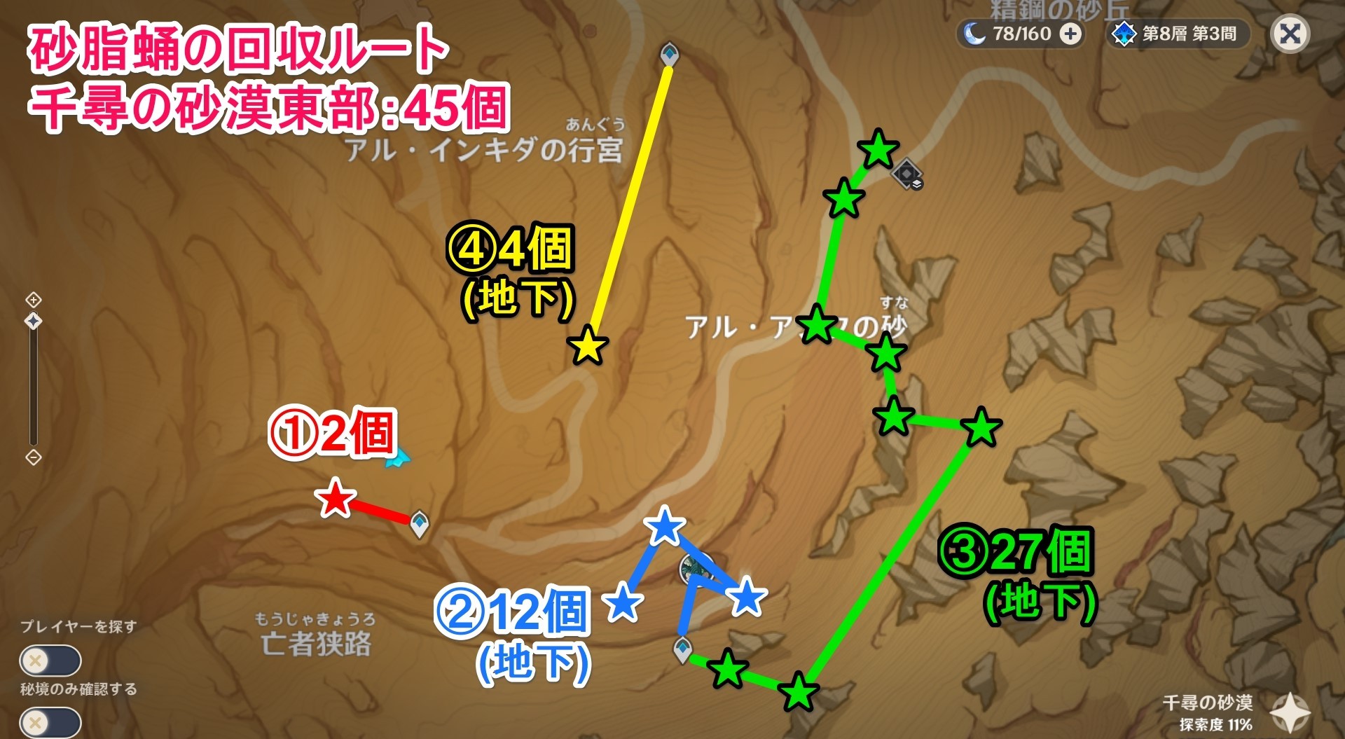 《原神》3.7艾尔海森突破材料获取方法 沙脂蛹收集路线_千壑沙地东部（45个） - 第3张