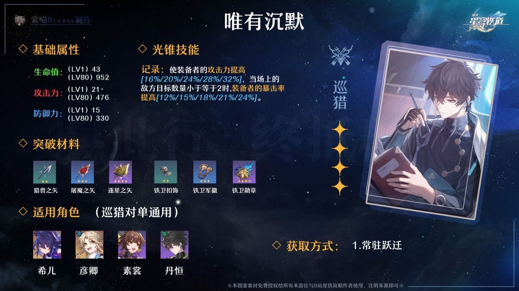 《崩壞星穹鐵道》全四星光錐適用角色推薦 全四星光錐效果介紹與所需突破材料一覽_巡獵命途 - 第2張