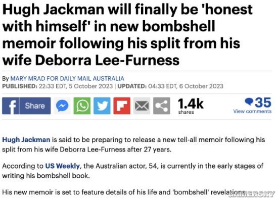 休·傑克曼被爆在寫自傳 公開離婚原因面對真實自己