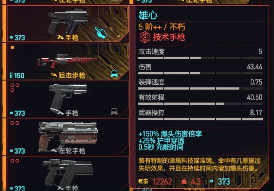 《赛博朋克2077》2.0版技术手枪与左轮面板数据整理_技术手枪 - 第4张