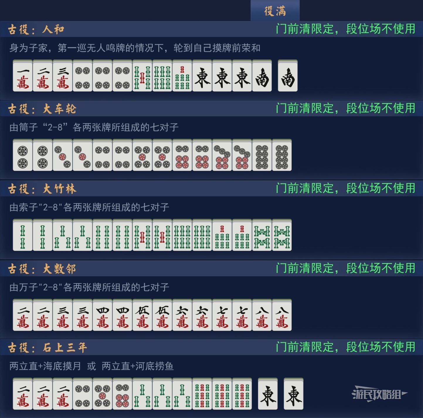 《雀魂麻将》全役种牌型及古役一览 雀魂怎么胡牌_古役 - 第5张