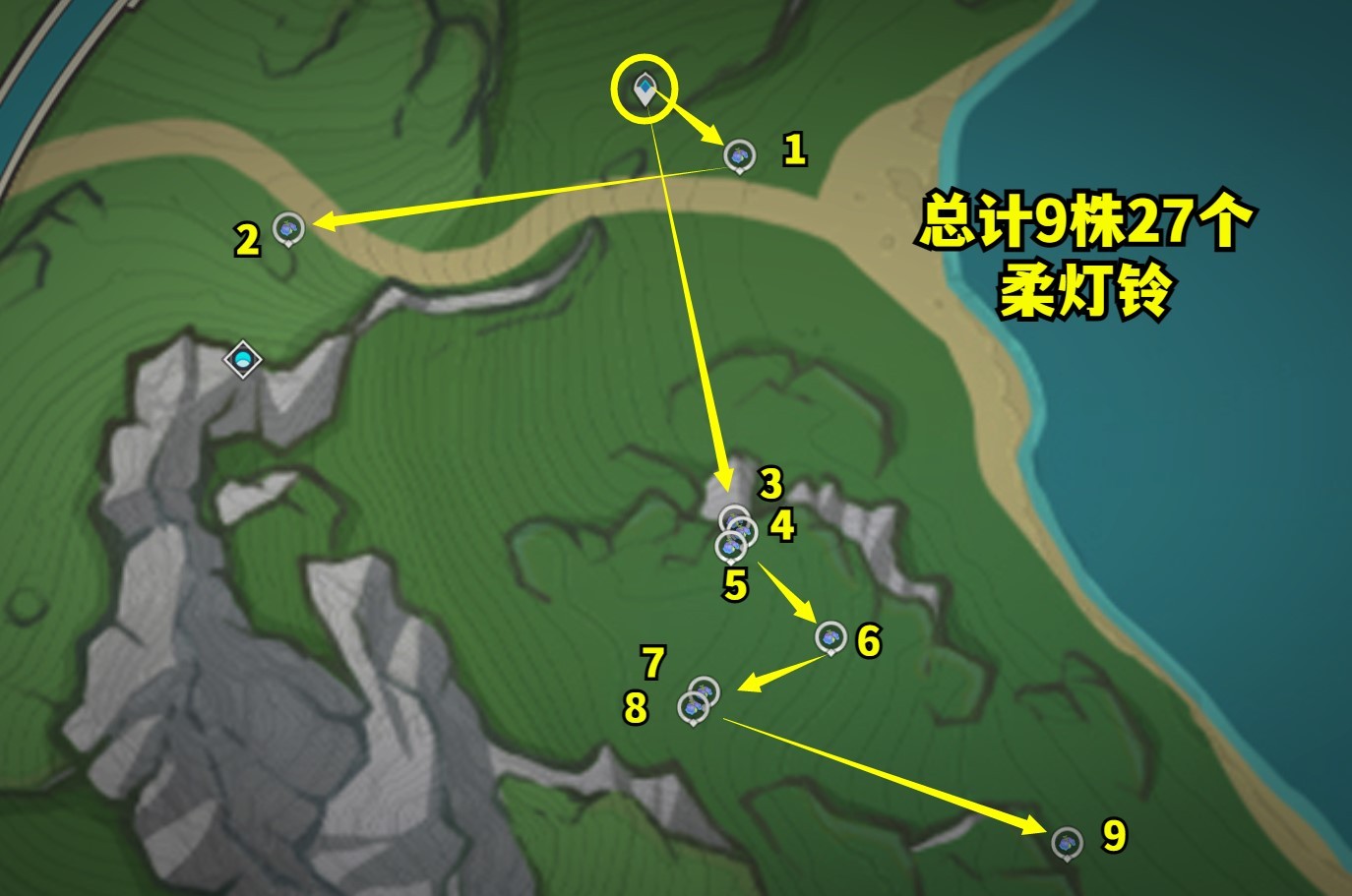 《原神》4.3夏沃蕾突破材料柔燈鈴採集路線_路線1 - 第2張