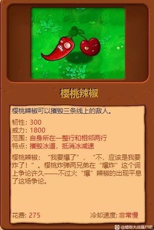 《植物大戰殭屍雜交版》全植物綜合評分_櫻桃辣椒 - 第1張