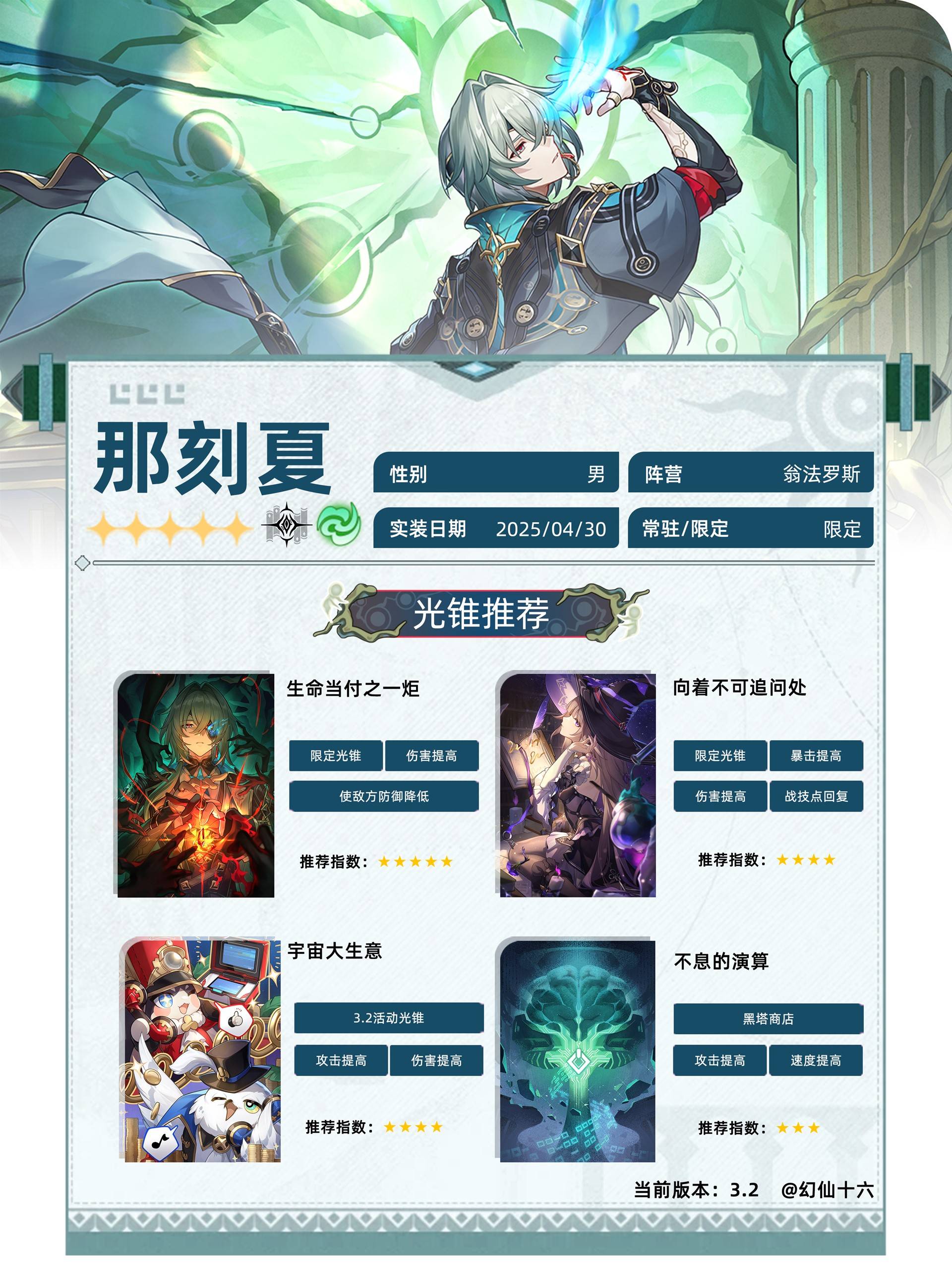 《崩坏星穹铁道》那刻夏养成一图流 那刻夏光锥、遗器与配队推荐 - 第1张