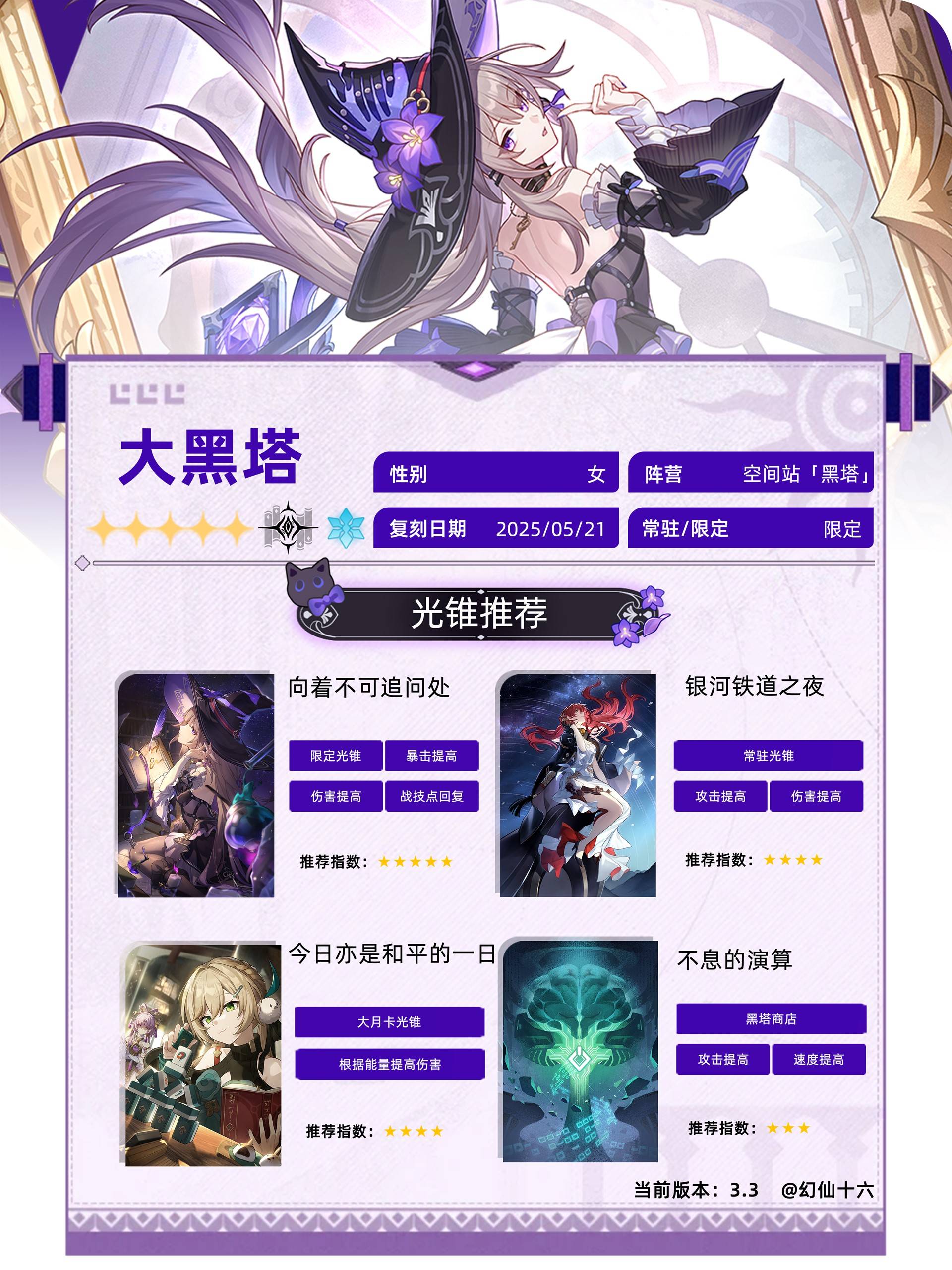 《崩壞星穹鐵道》大黑塔3.3版本培養攻略 大黑塔出裝配隊與抽取建議